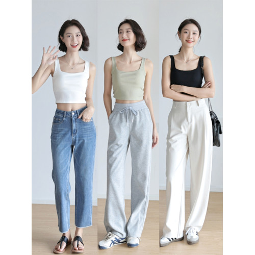 短款方領背心女帶胸墊辣妹性感美背防走光露臍打底無袖吊帶衫上衣
