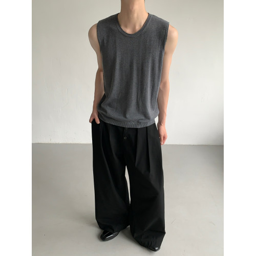 權一 舒服好穿 夏季純色松弛感針織無袖背心慵懶坎肩馬甲T恤男女