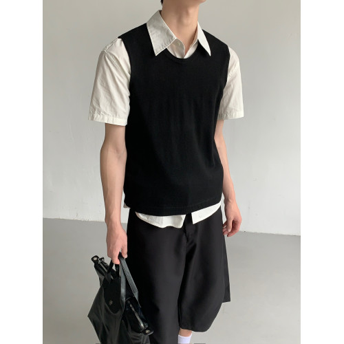 權一 舒服好穿 夏季純色松弛感針織無袖背心慵懶坎肩馬甲T恤男女
