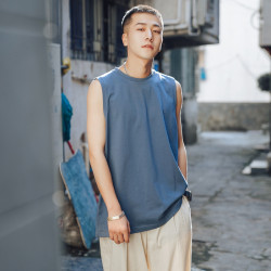 夏新款美式230g重磅純棉背心男夏季寬松美式休閒運動坎肩無袖t恤