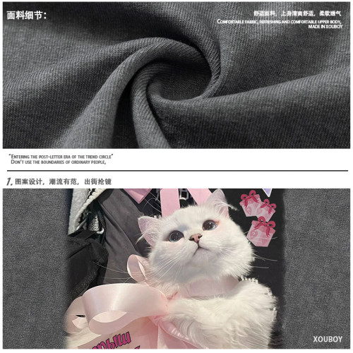 51嘻哈ins潮牌多巴胺貓咪印花寬松無袖T恤男女夏季hiphop坎肩背心