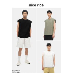 nice rice好飯 夏季微肌理235G全棉純色寬松小飛肩背心男NGX01034