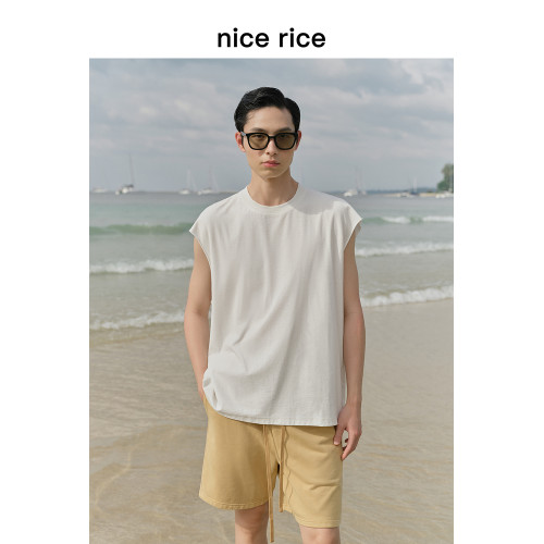 nice rice好飯 夏季微肌理235G全棉純色寬松小飛肩背心男NGX01034