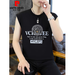 皮爾卡丹高級冰絲棉背心男款夏季潮流休閒透氣坎肩無袖圓領T恤薄