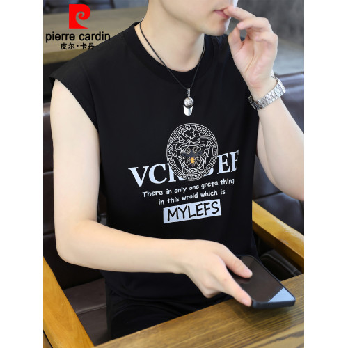 皮爾卡丹高級冰絲棉背心男款夏季潮流休閒透氣坎肩無袖圓領T恤薄