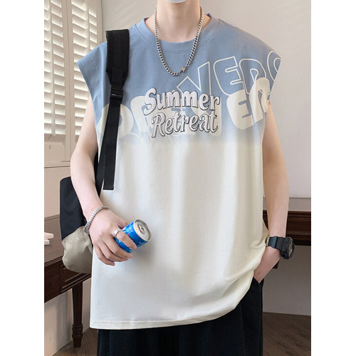 無袖t恤男孩夏季新款青少年大童初中學生潮流短袖漸變背心打底衫