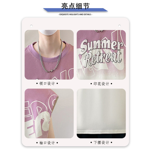 無袖t恤男孩夏季新款青少年大童初中學生潮流短袖漸變背心打底衫