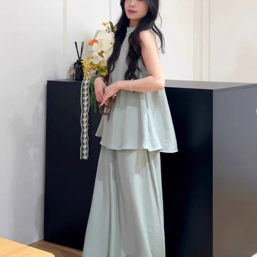 棉麻松弛感休閒運動套裝女夏季寬松顯瘦無袖背心時尚濶腿褲兩件套