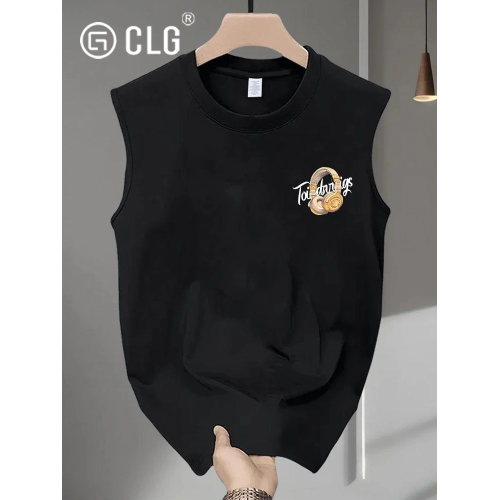 香港CLG潮牌新款重磅圓領背心無袖t恤夏寬松休閒男士坎肩汗衫上衣