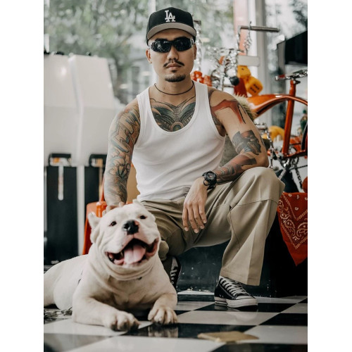 美式西海岸chicano奇卡諾匪幫重磅高彈嘻哈說唱螺紋緊身打底背心