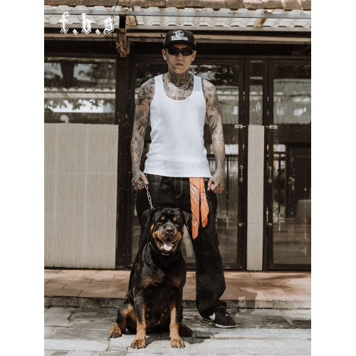 美式西海岸chicano奇卡諾匪幫重磅高彈嘻哈說唱螺紋緊身打底背心