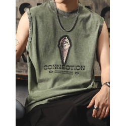 健身背心男款潮流痞帥寬松大碼印花上衣純棉圓領坎肩夏季無袖T恤