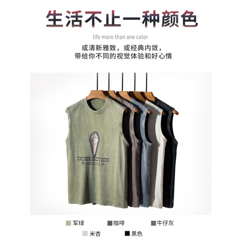健身背心男款潮流痞帥寬松大碼印花上衣純棉圓領坎肩夏季無袖T恤