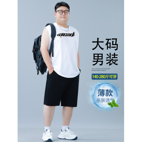 大碼背心運動套裝男夏季新款加肥加大寬松胖子男裝無袖上衣籃球衣