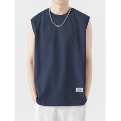 LAZY DAY原創男裝日系休閒純色無袖背心男士夏季休閒寬松上衣潮