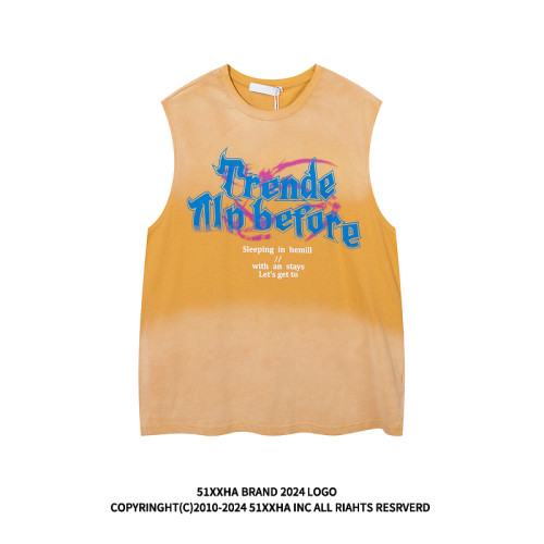 51嘻哈多巴胺漸變無袖t恤男女夏季薄荷曼波外穿寬松坎肩背心上衣