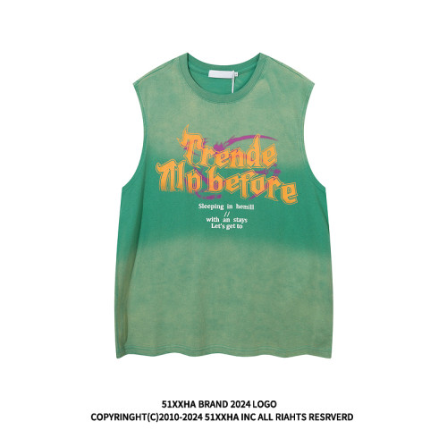 51嘻哈多巴胺漸變無袖t恤男女夏季薄荷曼波外穿寬松坎肩背心上衣