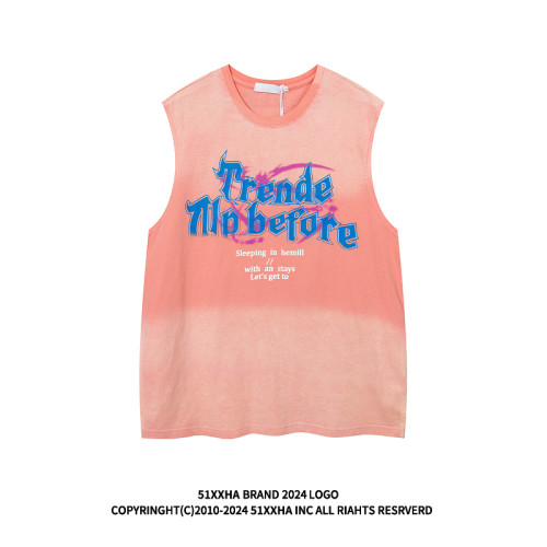 51嘻哈多巴胺漸變無袖t恤男女夏季薄荷曼波外穿寬松坎肩背心上衣