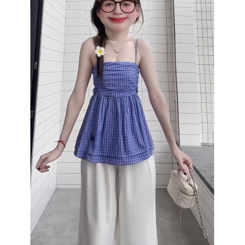今年流行女裝2025流行穿搭一整套小個子氣質吊帶衫濶腿褲兩件套裝