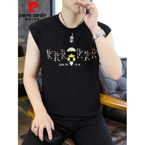 皮爾卡丹夏季冰絲棉薄款背心男款休閒透氣坎肩汗衫寬松無袖T恤潮
