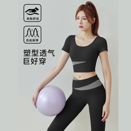 瑜伽服緊身顯瘦跑步運動套裝女短袖2025夏季新款健身普拉提訓練服
