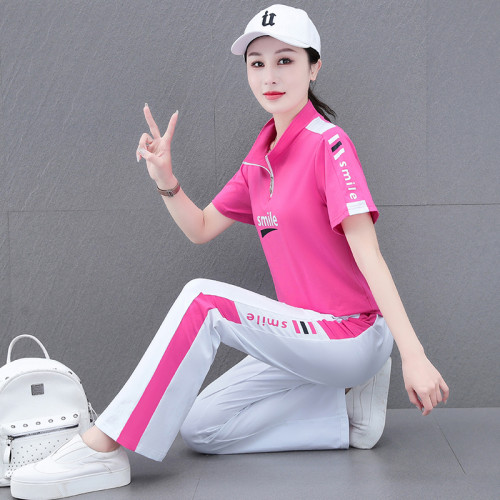 純棉立領運動套裝女夏季2025新款喇叭褲跳舞廣場舞服裝休閒兩件套