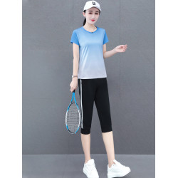 冰絲速乾運動套裝女夏季薄款跑步服新款大碼胖mm寬松七分褲兩件套