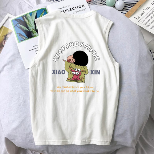 小新日系潮牌卡通坎肩背心220g純棉男青少年寬松休閒無袖t恤夏款