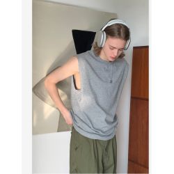 美式復古無袖背心上衣T恤男女夏季設計感小衆坎肩別致辣妹體恤潮