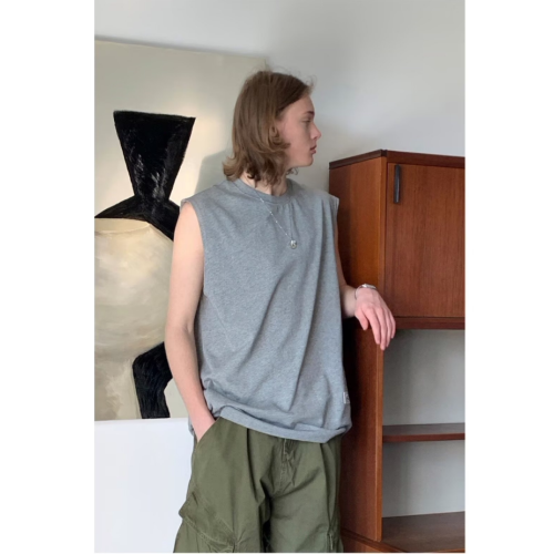 美式復古無袖背心上衣T恤男女夏季設計感小衆坎肩別致辣妹體恤潮
