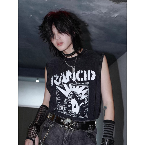 別閙BIZZCUT/爆裂嚎叫/rancid搖滾龐克亞文化寬松做舊背心無袖T恤