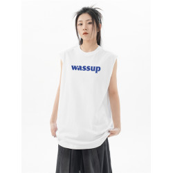 WASSUP潮牌夏季新款背心無袖男女生情侶街頭健身藍球上衣百搭潮流