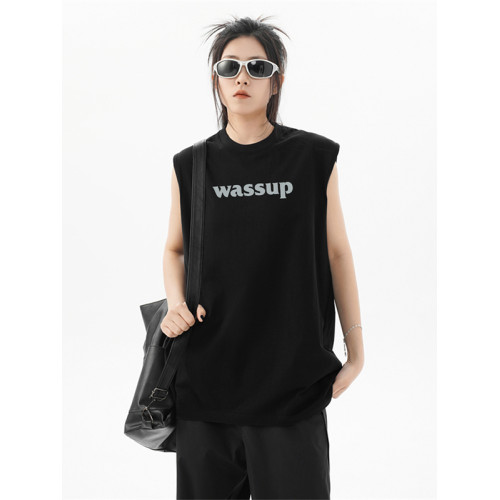 WASSUP潮牌夏季新款背心無袖男女生情侶街頭健身藍球上衣百搭潮流