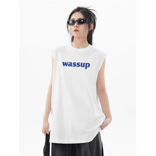 WASSUP潮牌夏季新款背心無袖男女生情侶街頭健身藍球上衣百搭潮流