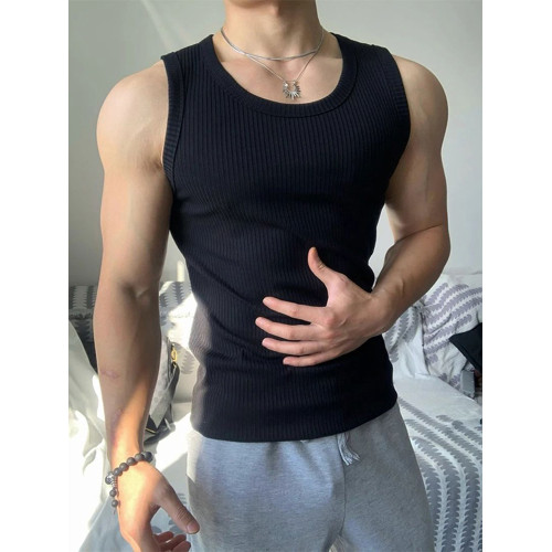 兩件裝~夏季2025粗螺紋坎肩背心男修身顯肌肉無袖T美式健身運動衫