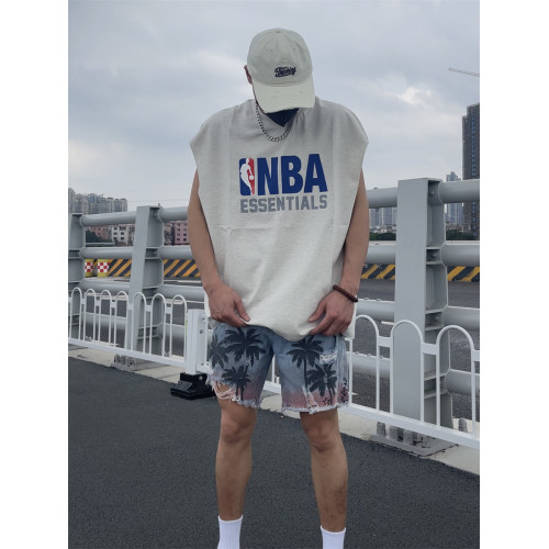 NBA限定聯名FOG復線ESSENTIALS矽膠字母印花男女寬松無袖美式背心