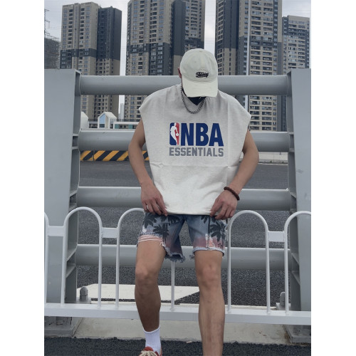 NBA限定聯名FOG復線ESSENTIALS矽膠字母印花男女寬松無袖美式背心