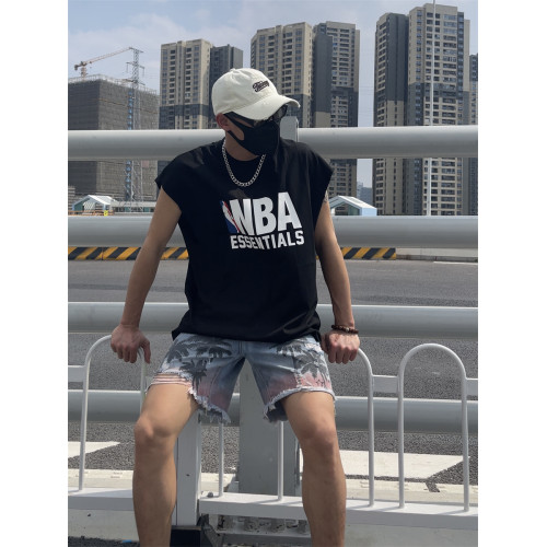 NBA限定聯名FOG復線ESSENTIALS矽膠字母印花男女寬松無袖美式背心