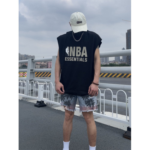 NBA限定聯名FOG復線ESSENTIALS矽膠字母印花男女寬松無袖美式背心