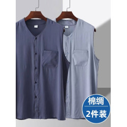 皮爾卡丹背心男款外穿夏季冰絲中老年人坎肩開衫吊帶薄款無袖t恤