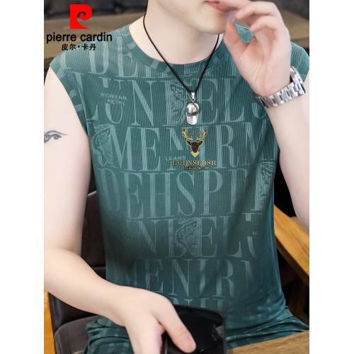 皮爾卡丹夏季冰絲涼感男士背心潮流休閒無袖T恤男款坎肩上衣薄款