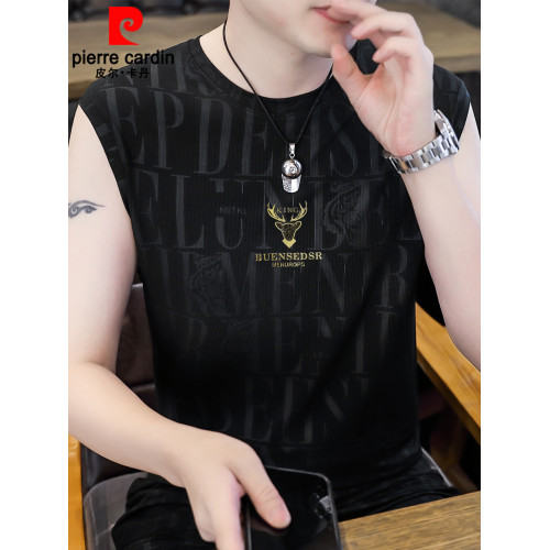 皮爾卡丹夏季冰絲涼感男士背心潮流休閒無袖T恤男款坎肩上衣薄款