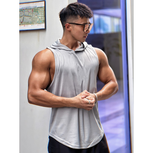 夏季美式純色百搭運動無袖連帽衫男透氣訓練健身無袖坎肩速乾背心