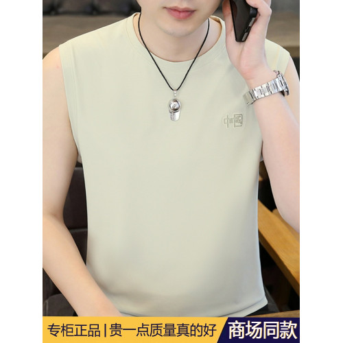 高級潮流背心男冰絲速乾夏季薄款健身運動砍袖打底衫涼感無袖t恤