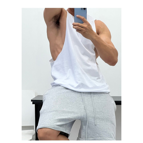 純棉好面料！大挖空性感顯身材肌肉男健身運動背心無袖T恤全棉顯