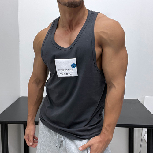 純棉好面料！髮泡立體印花運動健身背心修身肌肉男顯身材無袖T恤