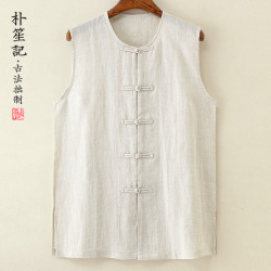 原創馬褂男士亞麻背心夏季t恤寬松中式汗衫薄款禪服居士茶服坎肩