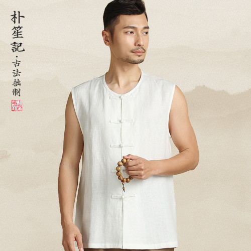 原創馬褂男士亞麻背心夏季t恤寬松中式汗衫薄款禪服居士茶服坎肩