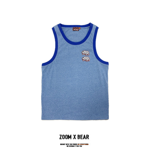 ZOOMXBEAR原創男深挖寬松純棉運動背心包邊撞色刺綉熊標健身坎肩