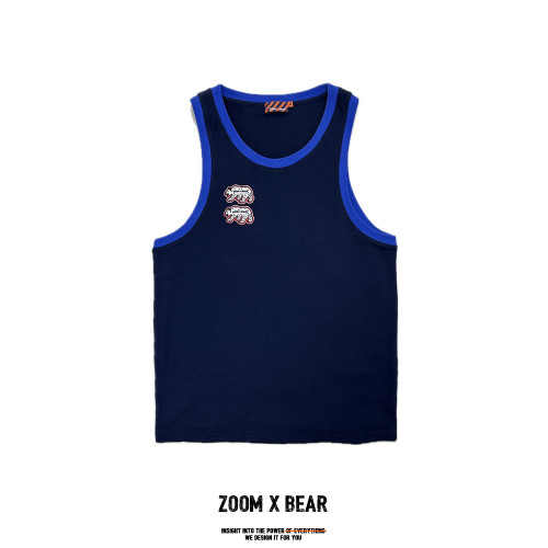 ZOOMXBEAR原創男深挖寬松純棉運動背心包邊撞色刺綉熊標健身坎肩